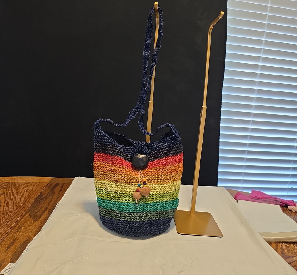 Handwoven Navy Rainbow Stripe Shoulder Bag